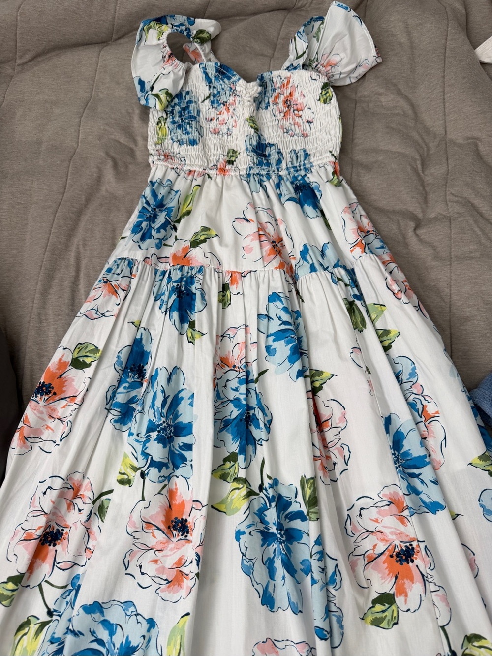 Abercrombie & Fitch White Midi Dress with Blue and Coral Floral Print